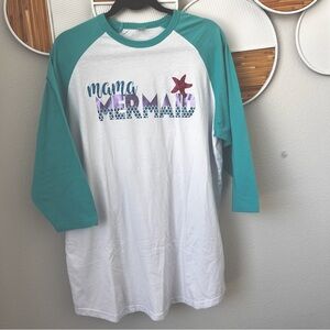 Sparkle Mermaid 3/4 Sleeve Raglan T Shirt Sz 3XL “mama mermaid” Glitter Accent